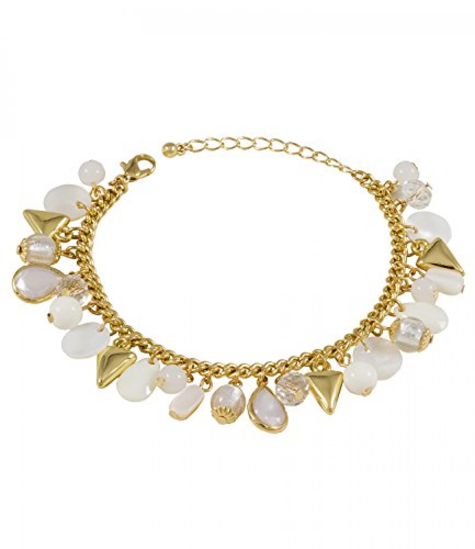 SIX "White Summer" goldenes Armband mit wei&szlig;en Steinen und Perlen (382-166) 